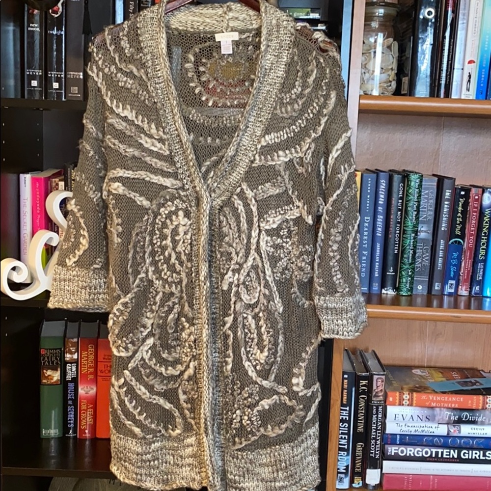 Chico’s Taupe Cardigan Sweater w/beautiful design